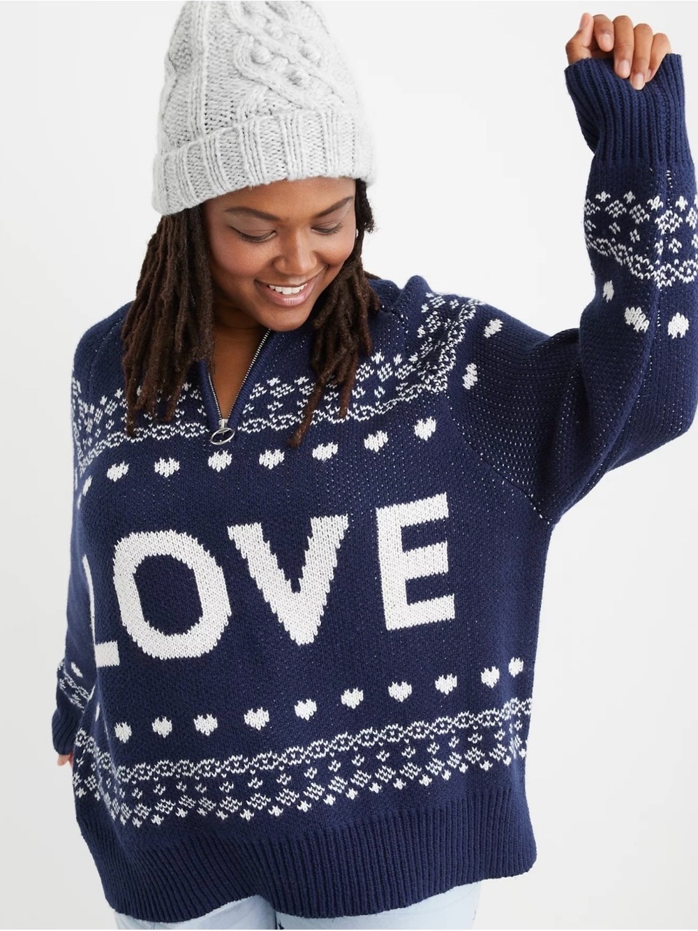 aerie $74.95 festive vibes quarter zip oversized sweater